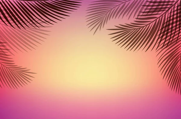 Playa tropical con mar y arena con hojas tropicales — Vector de stock