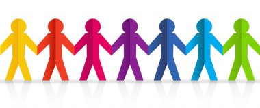 Parlak Kağıt İnsanlar Üzerinde ve Mavi Arkaplanda