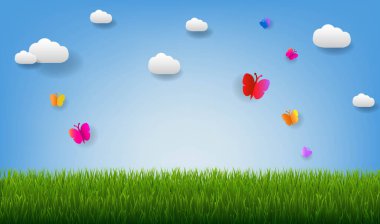 Yeşil Çimenli ve Kelebekli Doğa Posteri