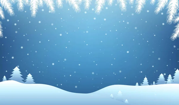 바로 나무와 눈 이 있는 겨울 풍경 — 스톡 벡터
