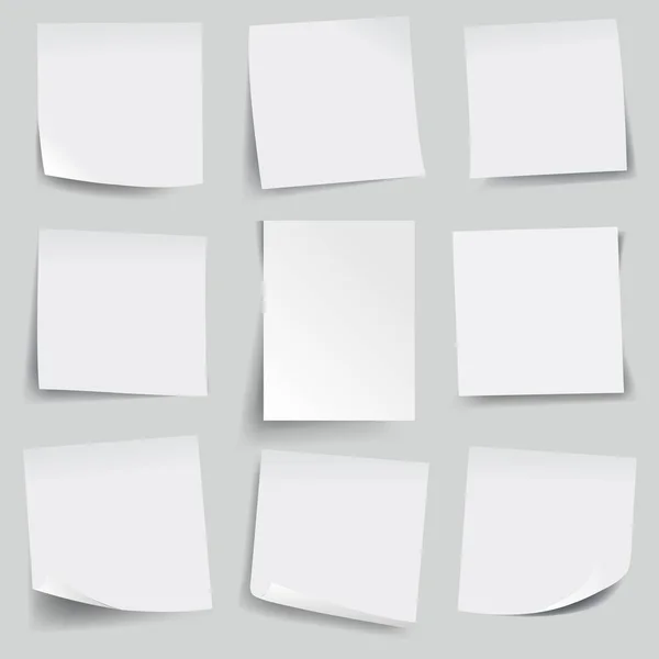 Grote collectie van witte plakkerige notities grijze achtergrond — Stockvector