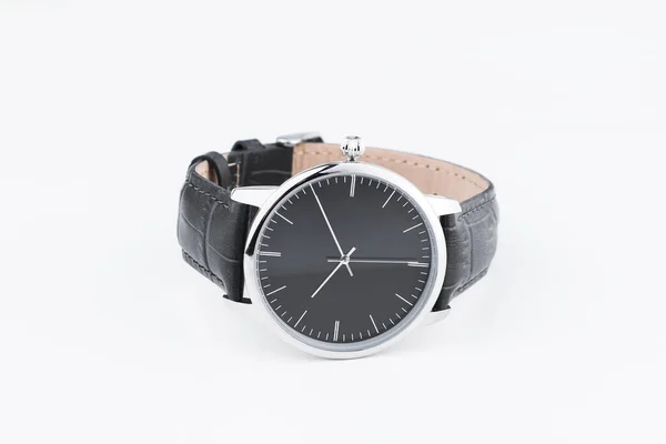 Primer Plano Hombre Lujo Reloj Pulsera Esfera Color Negro Sobre — Foto de Stock