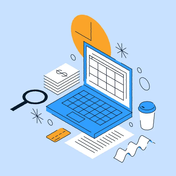 Isometric Çevrimiçi Muhasebeci İş yeri İllüstrasyonu