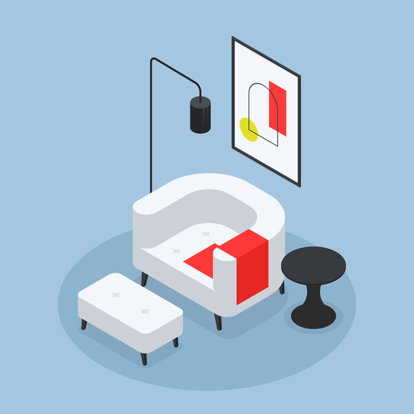 Isometric Living Rest Lounge Room Illustration