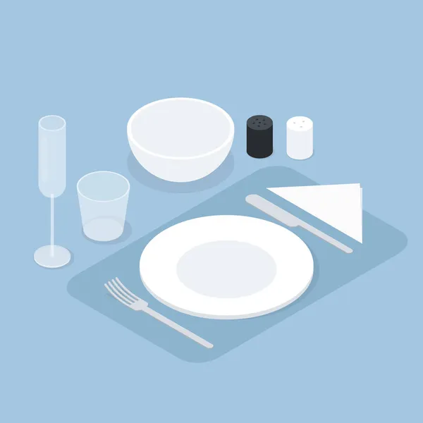 Isometric Table Setting Illustration — Stock Vector