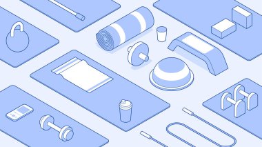 Isometric Jimnastik Salonu Vektörü İllüstrasyonu