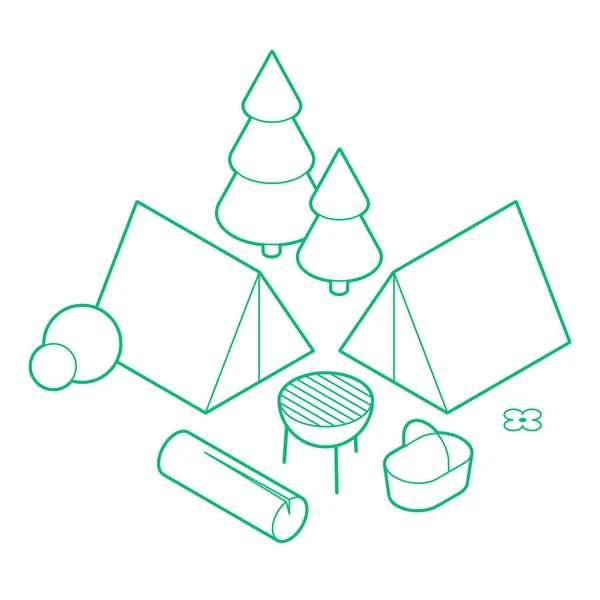 Illustration des contours du camping isométrique Graphismes Vectoriels