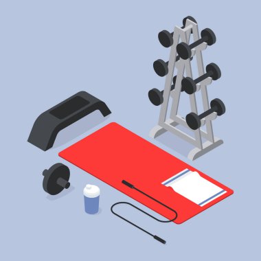 Isometric Jimnastik Salonu Vektörü İllüstrasyonu