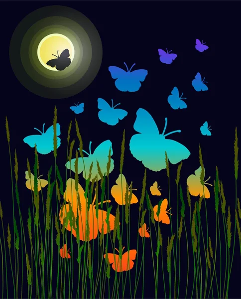 Butterflies in the night — Stock Vector