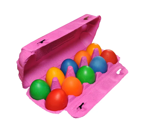Bir kutu içinde renkli yumurta — Stok fotoğraf