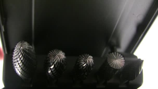 Set Cutters Metal Nozzles Drilling Machines Presentation Novelties — Stock Video