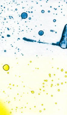 Mavi-sarı doku. Lekelerden soyutlama. Duman ve kabarcıklar. Moda arkaplanı.