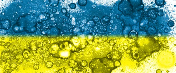 Niebiesko Żółta Tekstura Abstrakcja Plam Dym Bąbelki Modne Tło — Zdjęcie stockowe