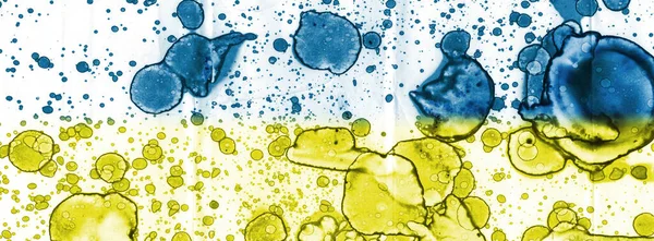 Niebiesko Żółta Tekstura Abstrakcja Plam Dym Bąbelki Modne Tło — Zdjęcie stockowe