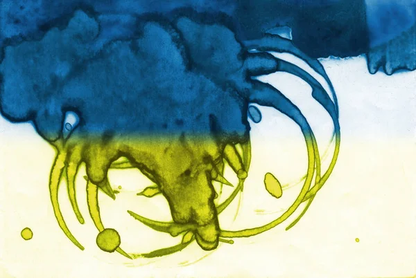 Blau Gelbe Textur Abstraktion Von Flecken Rauch Und Blasen Trendiger — Stockfoto