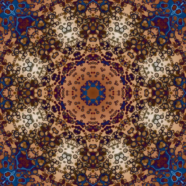 Seamless pattern of geometric flowers. Space texture. Kaleidoscope