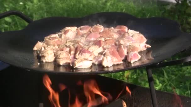 肉在锅里炸了 优质Fullhd影片 — 图库视频影像