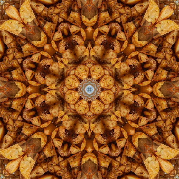 Seamless geometric pattern. Food potato pattern. Golden yellow potato texture.