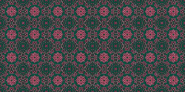 Kusursuz desenler. Geometrik desenlerin dokusu. Yeşil, kırmızı ve pembe renkler