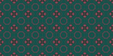 Kusursuz desenler. Geometrik desenlerin dokusu. Yeşil, kırmızı ve pembe renkler