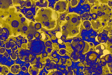 Soyut mavi sarı arka plan. Lekeler ve kabarcıklar. Alkol mürekkebi sanatı. Sembol.