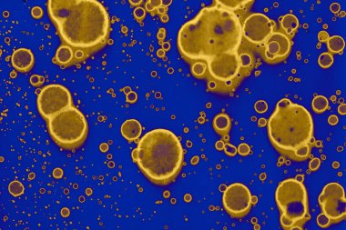 Soyut mavi sarı arka plan. Lekeler ve kabarcıklar. Alkol mürekkebi sanatı. Sembol.