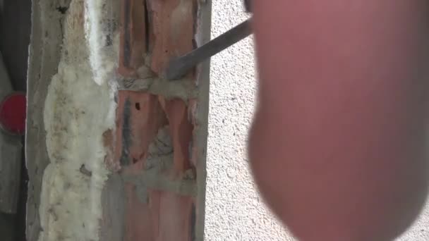 Dismantling Wall Perforator Repair Finishing Jackhammer Breaks Hole High Quality — Video Stock