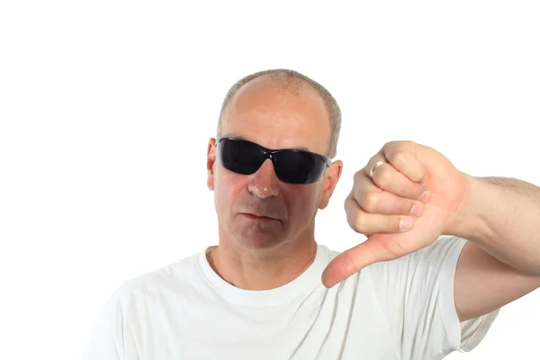 Man with sunglasses making a sign — Stock Photo, Image