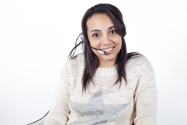 Kunden representativa flicka med headset — Stockfoto