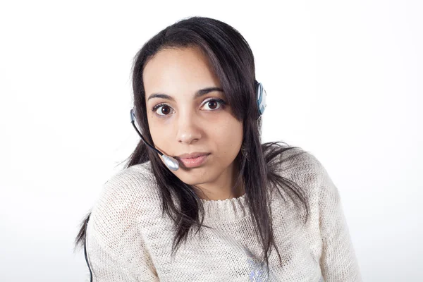 Customer Representative girl with headset — Stock fotografie