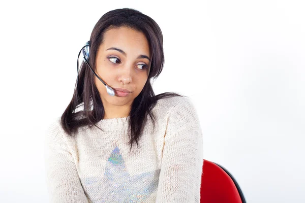 Customer Representative girl with headset — Stock fotografie