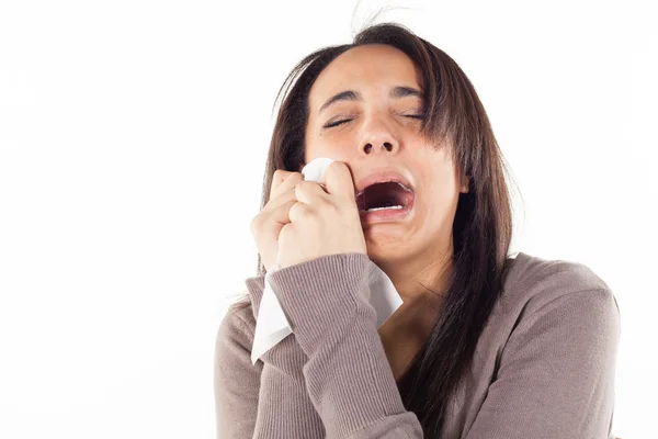 Несчастная женщина плачет — стоковое фото