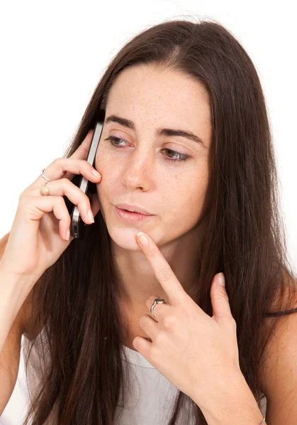 Femme avec un téléphone — Photo