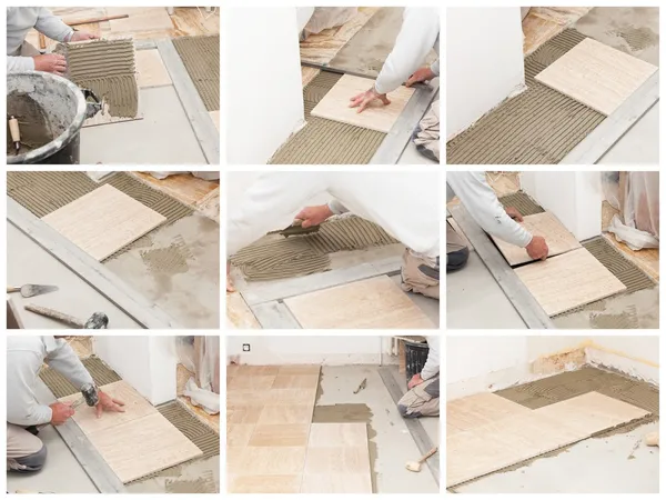 A tiler laying a tiled marble — Stock Photo, Image