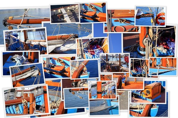 Photo collage of details from an old sailboat — Stock Photo, Image