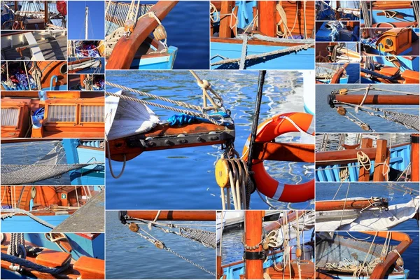 Collage fotografico di dettagli da una vecchia barca a vela — Foto Stock