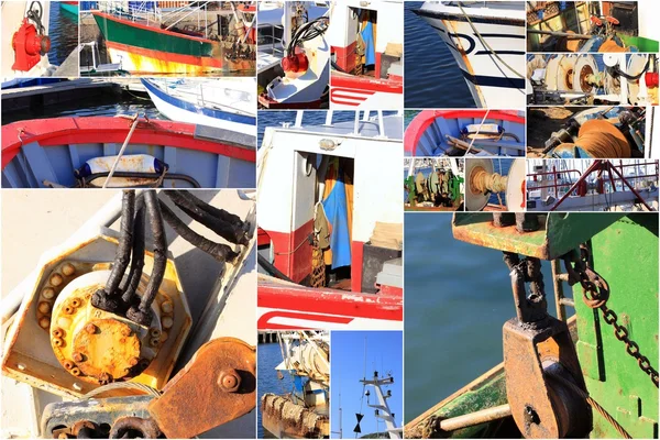 Photo collage details of an old fishing trawler — Stock Photo, Image