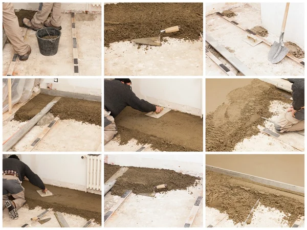 Mason makes a cement screed — Stock Photo, Image