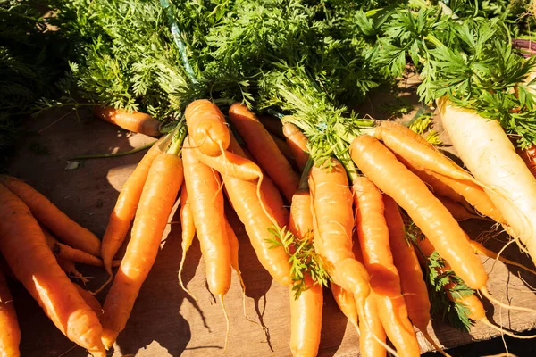 Frische Bio Karotten Auf Einem Lokalen Bauernmarkt — Stockfoto