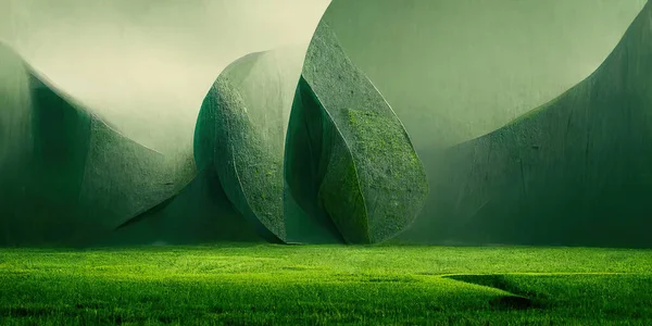 Абстрактная Иллюстрация Натурального Камня Травы Галерея Искусств Фон Зеленых Тонов Стоковая Картинка