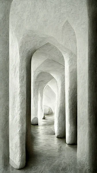 Corredor Com Colunas Abstrato Ilustração Ilusão Pedra Natural Grama Galeria — Fotografia de Stock