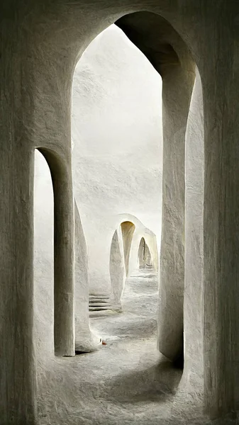 Corridor Columns Abstract Illustration Illusion Natural Stone Grass Art Gallery Fotografia Stock