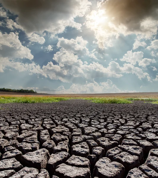 Calor del sol sobre la tierra agrietada — Foto de Stock