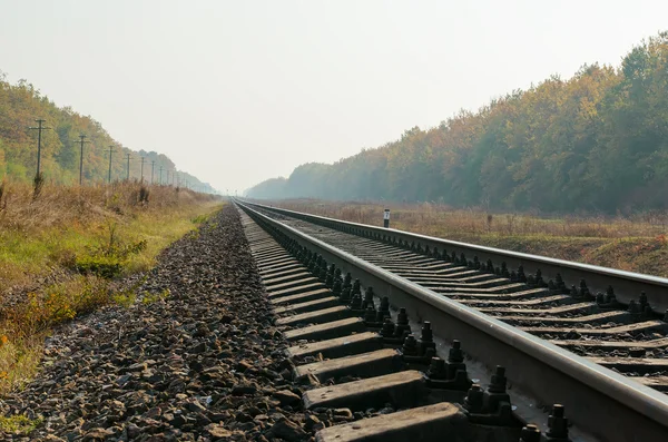 Skott av järnvägen på nära håll under hösten — Stockfoto