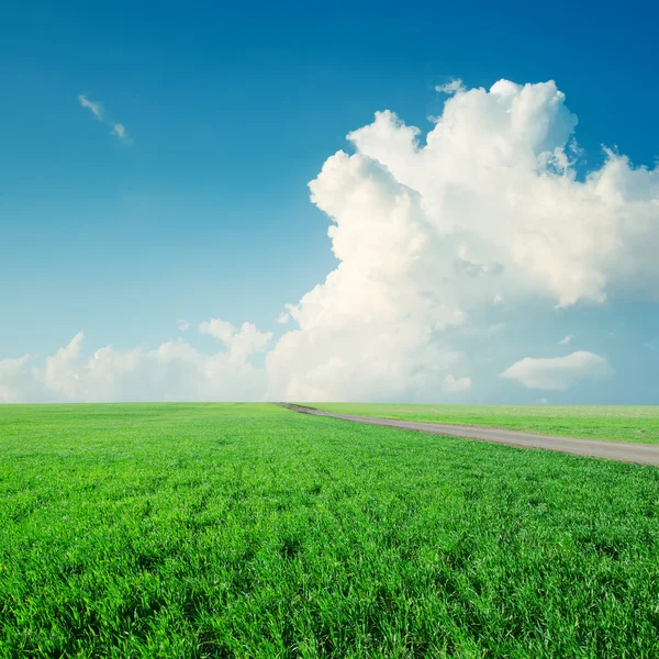 Nuvens no céu azul sobre a grama verde — Fotografia de Stock