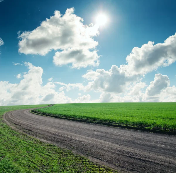 Camino en hierba verde bajo cielo nublado con sol —  Fotos de Stock