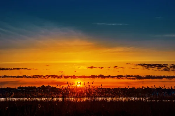 Orange sunset over river — Stock Photo, Image