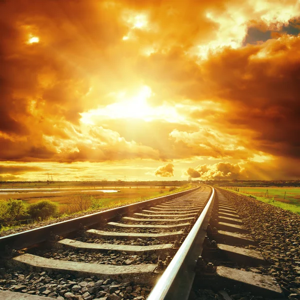 Dramatic sky and railroad — Stock Photo, Image