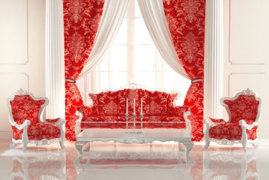 Baroque Sofa and Armchairs in old royal interior design. Luxurio clipart