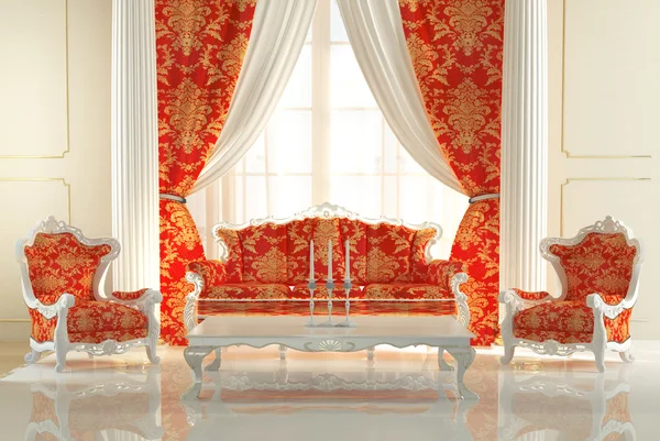 Barock soffa och royal fåtöljer i modern interiör. lyxiga f — Stockfoto